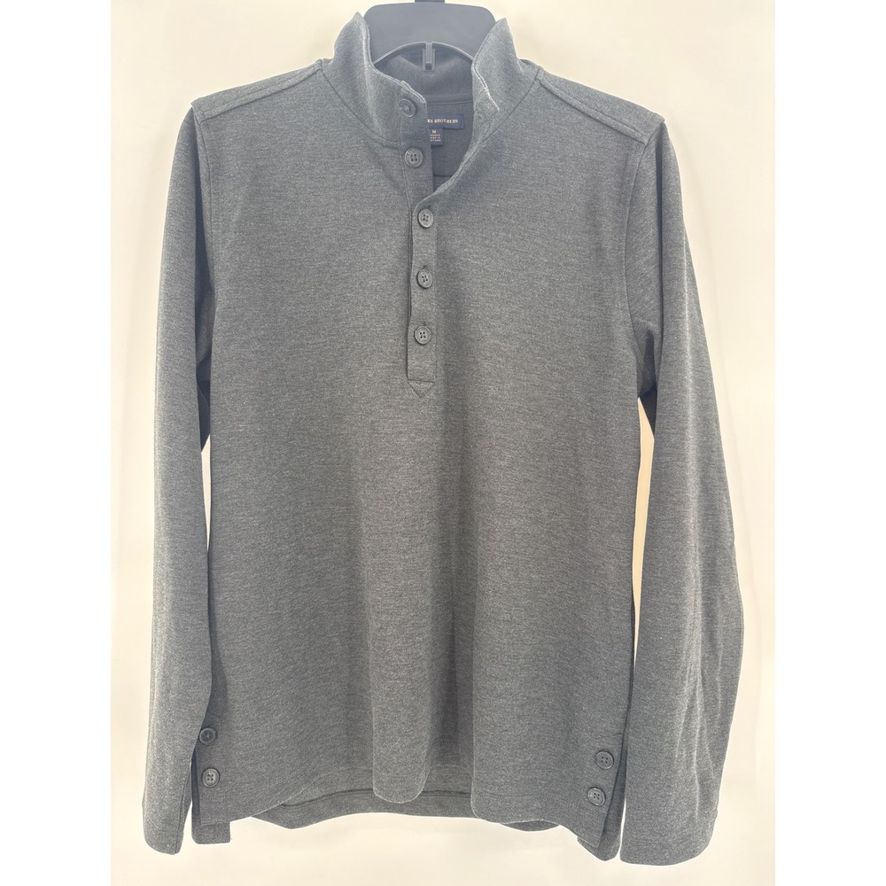 Brooks Brothers Womens Gray Mock Neck Quarter Button Pullover‎ Shirt Size M